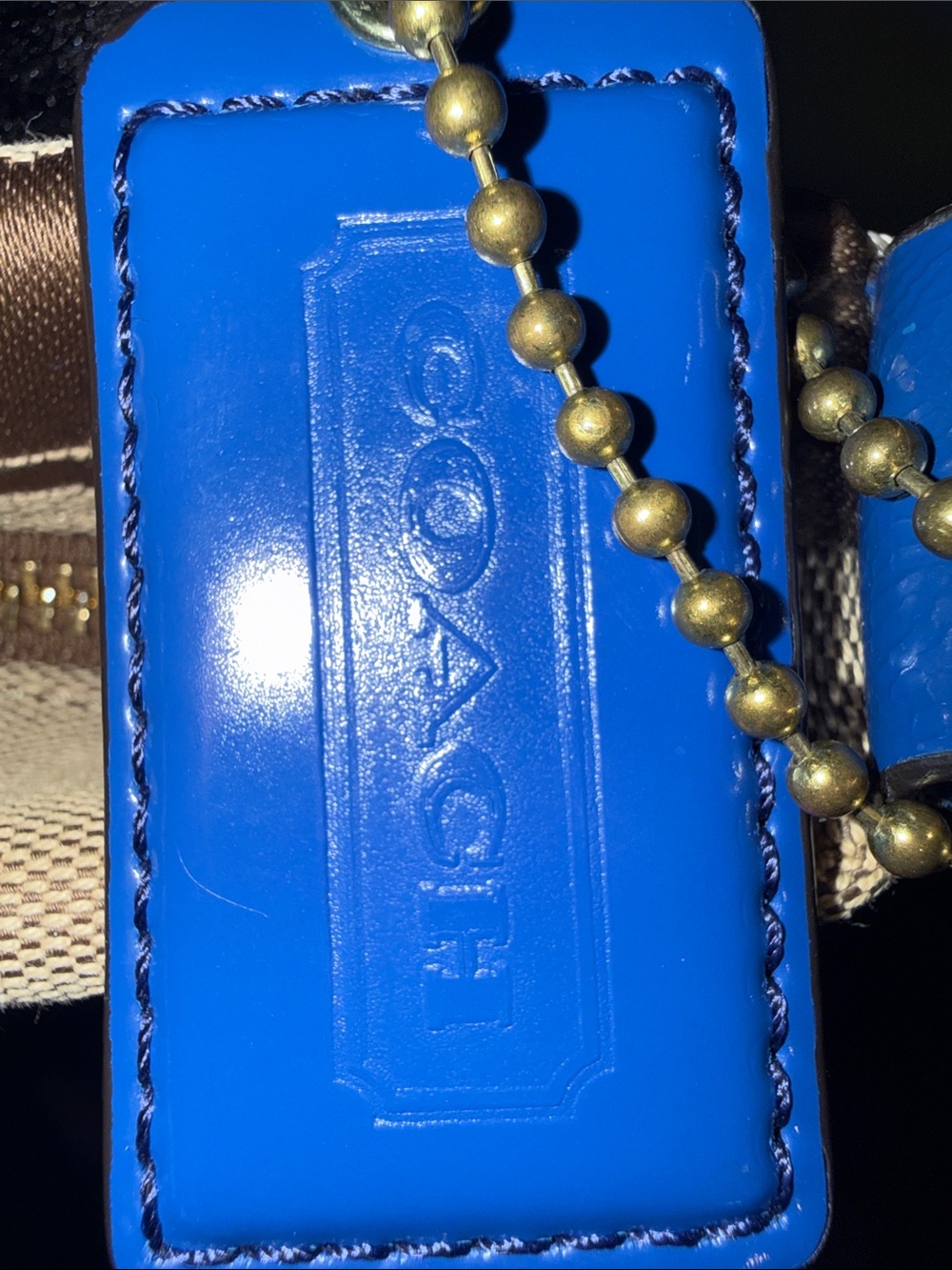 Coach Beige Signature Canvas Jacard Crossbody with Blue Strap and Trim NWOT - Picture 5 of 9